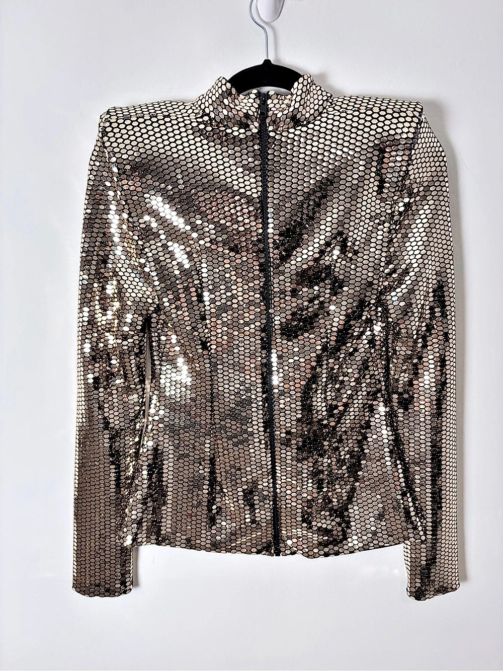 Zhivago Gold Metallic Mock Neck Statement Shoulder Top XS US 2